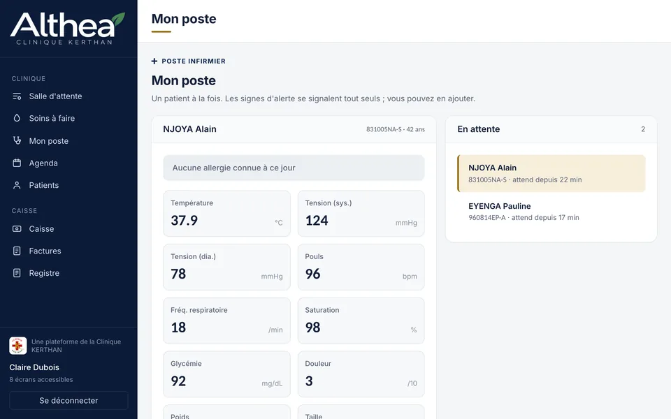 Althea, le poste infirmier : la fiche des constantes d’un patient